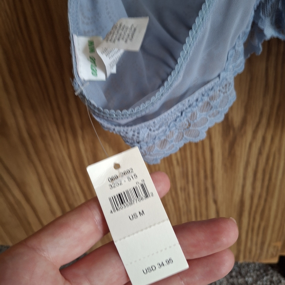 NEW aerie | Triangle 4 Strap Strappy Bralette Lace Floral Plunge Bra Blue Gold M - Picture 11 of 14
